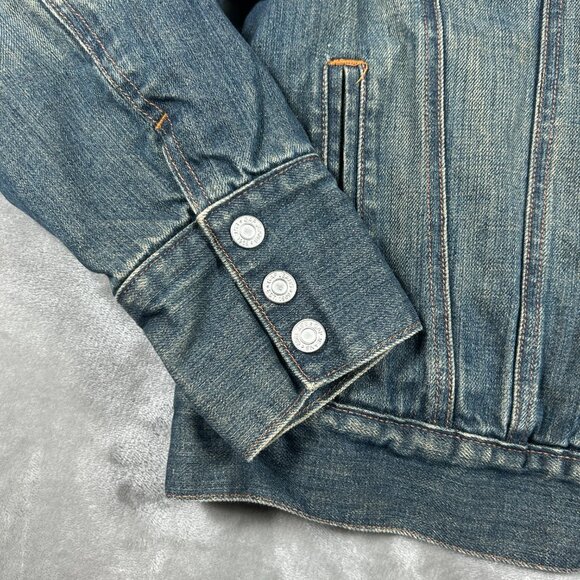 GAP Denim Jacket Women's Large Sherpa Lined Trucker Style Y2K Distressed VTG - Picture 2 of 10